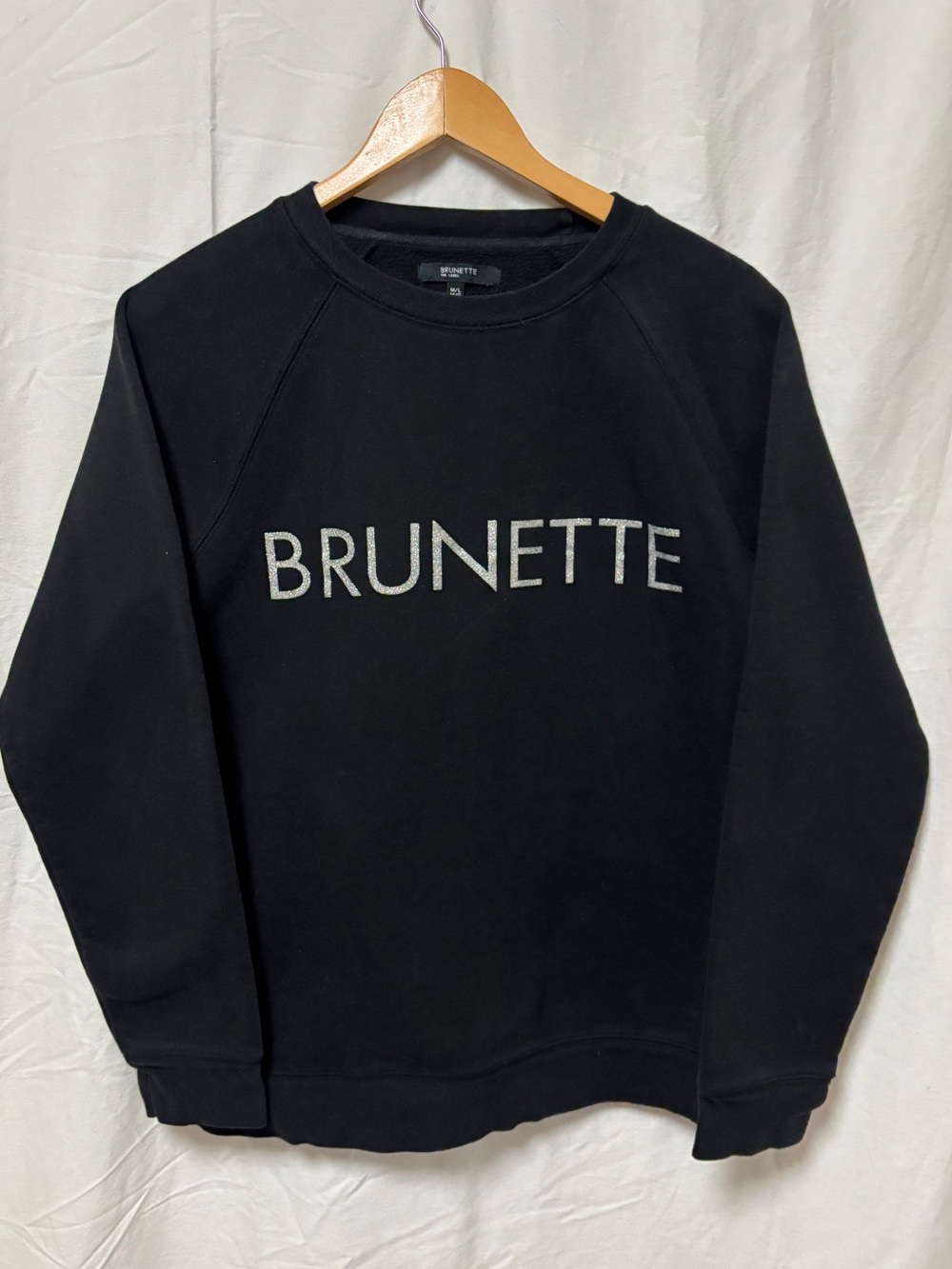 Brunette the label crew neck sweatshirt with sparkly logo in black